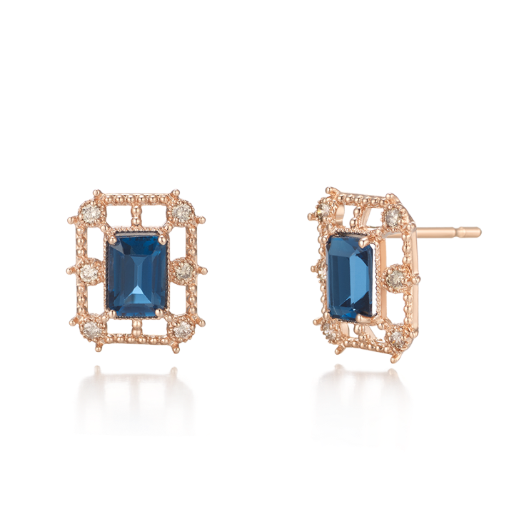 [14K] 클래식 블루 토파즈 다이아몬드 귀걸이